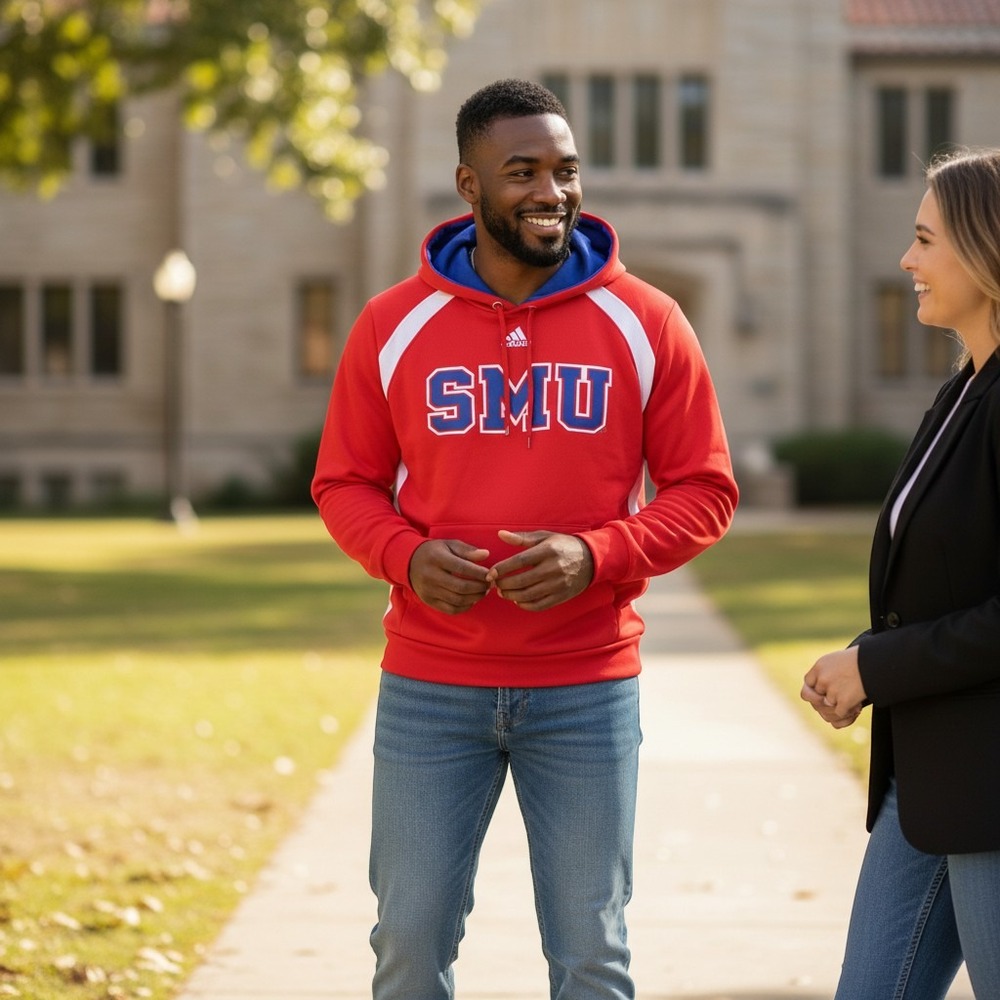 Adidas SMU Mustangs Hoodie Pullover Collegiate Athleisure Red Women XL School